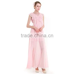 Maxnegio Sexy Long Maxi Pink Color With Ruffle Neck Evening Dress for Girls thumbnail-3