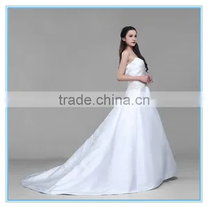 Custom Made Spaghetti Strap Douppioni Hand Embroidery and Beaded A Line Wedding Dress thumbnail-3