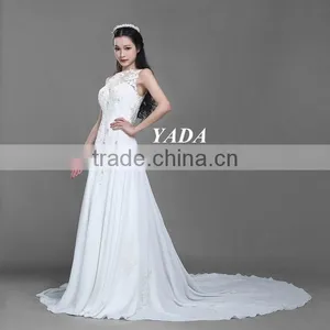 New Fashionable Beaded Embroidery Sleeveless Lace Wedding Dress thumbnail-1