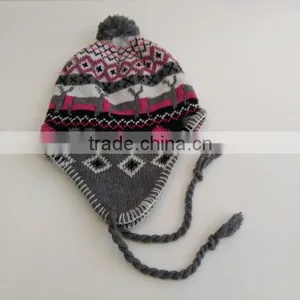 Colorful PomPom Knitted Beanie With Earmuffs thumbnail-3