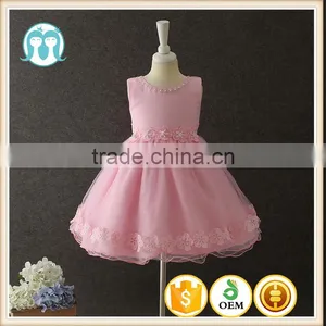 Summer Frock Designs Pictures Baby Girls One-piece Party Dresses Sleeveless Puffy Applique Pink Flower Shiny Performance Dress thumbnail-1