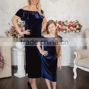 Velvet Fabric Mother Daughter Matching Dress Women Maxi Dress Family Look thumbnail-1