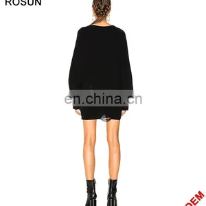 Women Plus Size Black Distressed Deep V Neck Knit Jumper thumbnail-2