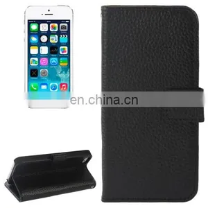 Litchi Texture Magnetic Button Flip Genuine Leather Case With Holder & Card Slots & Wallet for IPhone 5 / 5S thumbnail-1