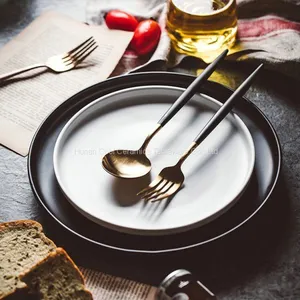 Hot Selling Cheap Prices Pasta Dish Black White Ceramic Plates for Home , Restaurant thumbnail-1