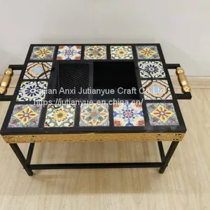 Ceramic Tile Mosaic Parquet Outdoor Rectangular Fire Pit Table thumbnail-5