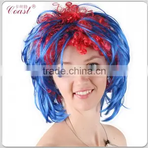 Sports Fans Blue and Red Cheap Short Wigs thumbnail-1