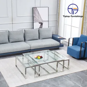 Stainless Luxury End Table Home Furniture Italy Design Latest Teapoy Glass Coffee Table With Drawers thumbnail-2
