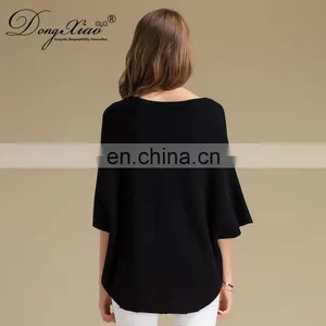 Autumn Women's Casual Half Sleeve 100% Cashmere Sweater O-Neck Solid Pattern Custom Oversize Knitwear With Front Logo thumbnail-6