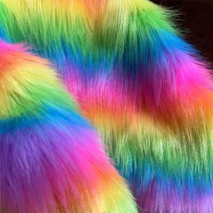 Rainbow Faux Fur Fabrics Long Pile Fabrics Fake Fur Artificial Fur Plush Fabrics thumbnail-3