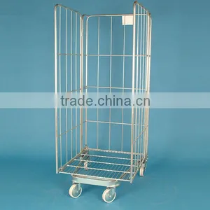 Metal Wire Supermarket Foldable Storage Shopping Roller Cart thumbnail-1