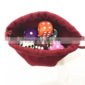 Hot Sale Custom Red Velvet Dice Bag With Colored Casino Dice thumbnail-2