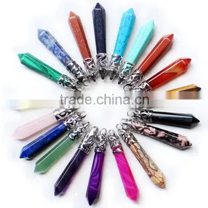 Natural Mixed Gems Stones Hexagonal Point Reiki Chakra Pendant Necklaces Earrings Beads Jewelry Craft thumbnail-1