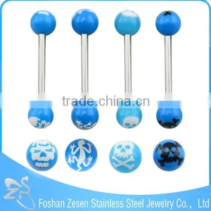 Blue Resin Double Ball Body Piercing Jewelry Fake Piercing Tongue Ring thumbnail-1