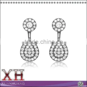 Sterling Silver Cubic Zirconia Circle and Pear Jacket Ear Earrings thumbnail-1