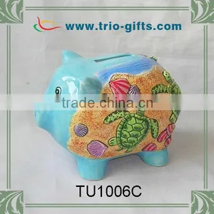 Cearamic Handmade Crafts Porcelain Piggy Bank With Turtle thumbnail-1