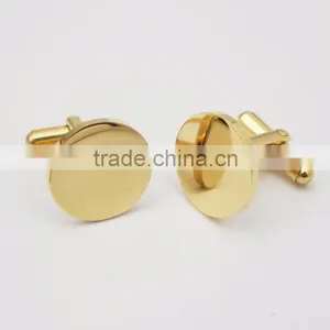 Personalized Logo Women Men Stainless Steel Round Blank Gold Cufflinks thumbnail-1