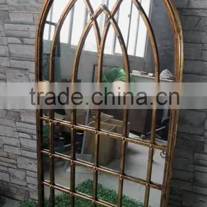Golden Antique Arched Gothic Style Iron Wall Mirror Quality Choice thumbnail-1