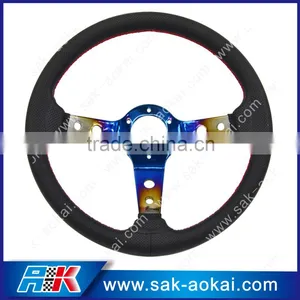 14 Inch Genuine Leather Neo Chrome Steering Wheel thumbnail-1
