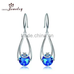 925 Sterling Silver Fashion Jewelry Wholesale China 2014 Platinum Plated Zircon Drop Earrings Top Quality thumbnail-1
