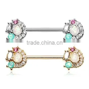 Opal Sparkle Nipple Ring Surgical Steel Barbell thumbnail-1