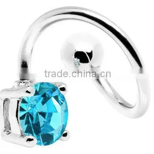 Shimmering Aqua Solitaire Spiral Twister Belly Ring thumbnail-2