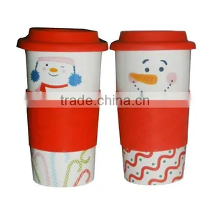 Christmas Single Wall Ceramic Travel Mug With Silicone Lid thumbnail-1