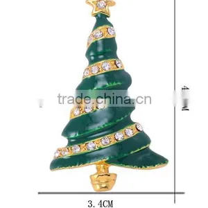 Vintage High Christmas Tree With Clear Rhinestone Snow Brooch thumbnail-5