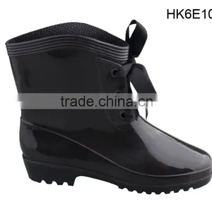 Fashion Black PVC Jelly Wedge Heel Garden Rain Boots Women WIth Lace thumbnail-1