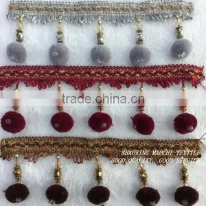 Wholesale Curtain Lace Soft Ball Tassel Fringes for Home Textile Accessory thumbnail-1