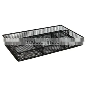 Black Metal Wire 4 Compartment Office Desk Drawer Organizer Tray / Open Storage Bin Basket Rack thumbnail-4