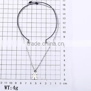 New Modern Model Half Wax Rope Half Silver Chain Long Necklace With Bear Pendant thumbnail-6