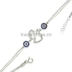 White Gold P. 925K Sterling Silver Turkish Angel Evil Eye Bracelet BSBL057 thumbnail-1