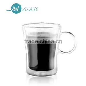 Wholesale 180ml Double Wall Glass Cup With Handle Handmade Heat Resistant Glassware N6061 thumbnail-1