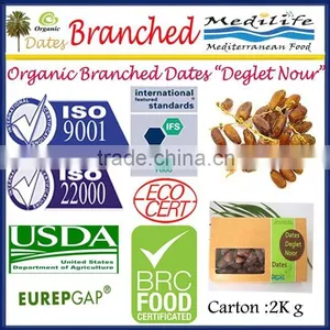 Organic Branched Dates Deglet Nour, Organic Branched Deglet Nour 2 Kg Carton, Deglet Noor Dates. thumbnail-1