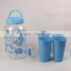 Wholesale Hot Sell Plastic Blue Beverage Dispenser Juice Jar Whit One Bibcocks With Four Cups for Store Beverage thumbnail-3