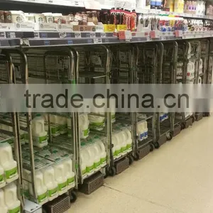 4 Wheels Rolling Hand Cart Industrial Metal Supermarket Milk Storage TrolleySHMT-A1 thumbnail-3