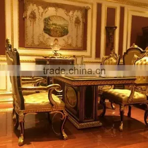 Noble Design Imperial Rectangular Dinner Table & Chairs, Luxury Wood Carved Pedestal Dinning Table, Royal Furniture Dinning Set thumbnail-1