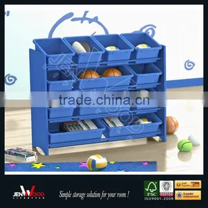 Blue Finish MDF Panel With 12 Bins Children Storage Boxes thumbnail-1