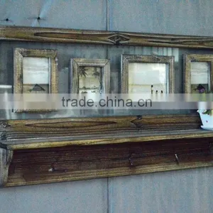 Antique Decorative Wooden Wall Shlef With Double-glass and Hooks thumbnail-2