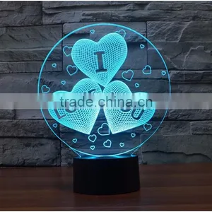 2017 Wholesale Gift Items Valentine's Day Gift 7color 3d Romantic LED Night Light Lamp 3d Illusion Lamp thumbnail-4
