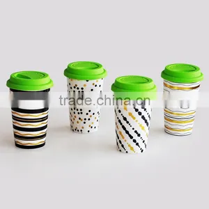 Wholesale Promotional Ceramic Cheap Double Wall Mug With Golden Design thumbnail-3
