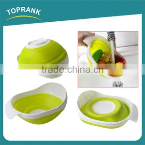 New Design Foldable Storage Baskets Silicone Collapsible Kitchen Vegetables Fruit Basket With Colander thumbnail-1