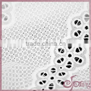 White Lovely Floral Stripe Design Cut Work Cotton Lace Embroidery Fabric thumbnail-4