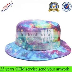 Bucket Hat/cap Print Pattern Purple Galaxy With Embroidery Logo Custom Cotton Cool Bucket Hat/cap thumbnail-1