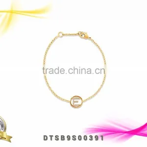 New Fashion Alphabet CZ Studded Gold Plated Bracelets thumbnail-1