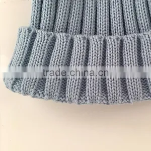 Myfur Wholesale Raccoon Fur Pom Pom Adult Couple Knitting Beanie in Sky Blue thumbnail-4