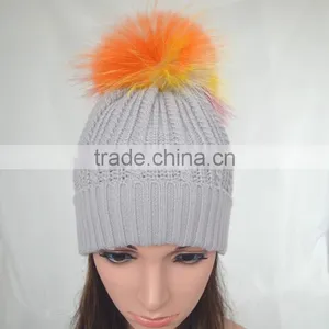 Myfur Light Grey Women Knit Hat With Real Fur Pom Pom Top thumbnail-2