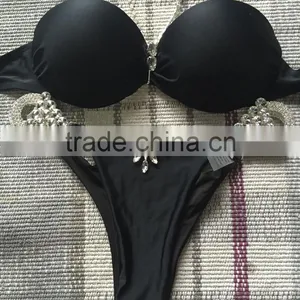 M859 Runwaylover 2016 Sexy Black Metallic Crystal Diamond Bikini Swimwear thumbnail-1