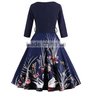 BoatNeck Sleeveless Vintage Tea Dress With Belt thumbnail-4